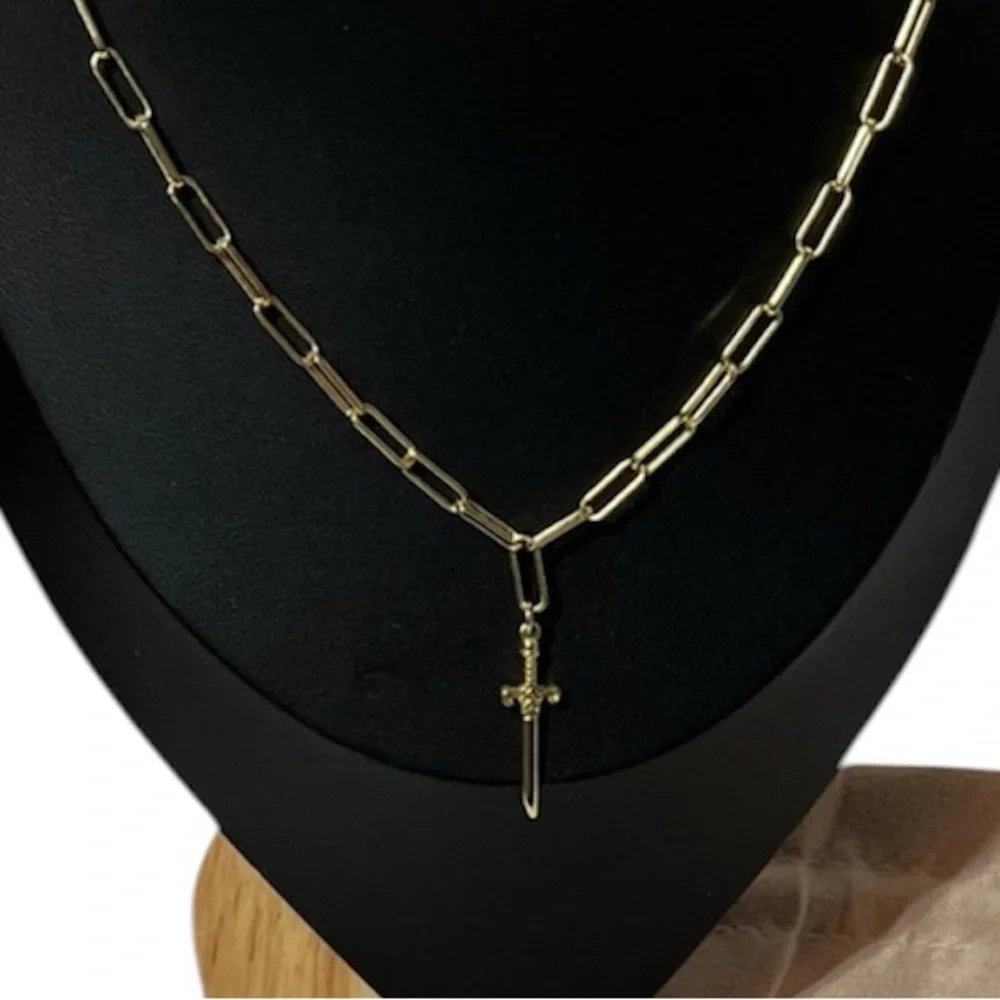 Uncommon James Gold Linked Up Chain Necklace. Sword Pendant. - Picture 2 of 7